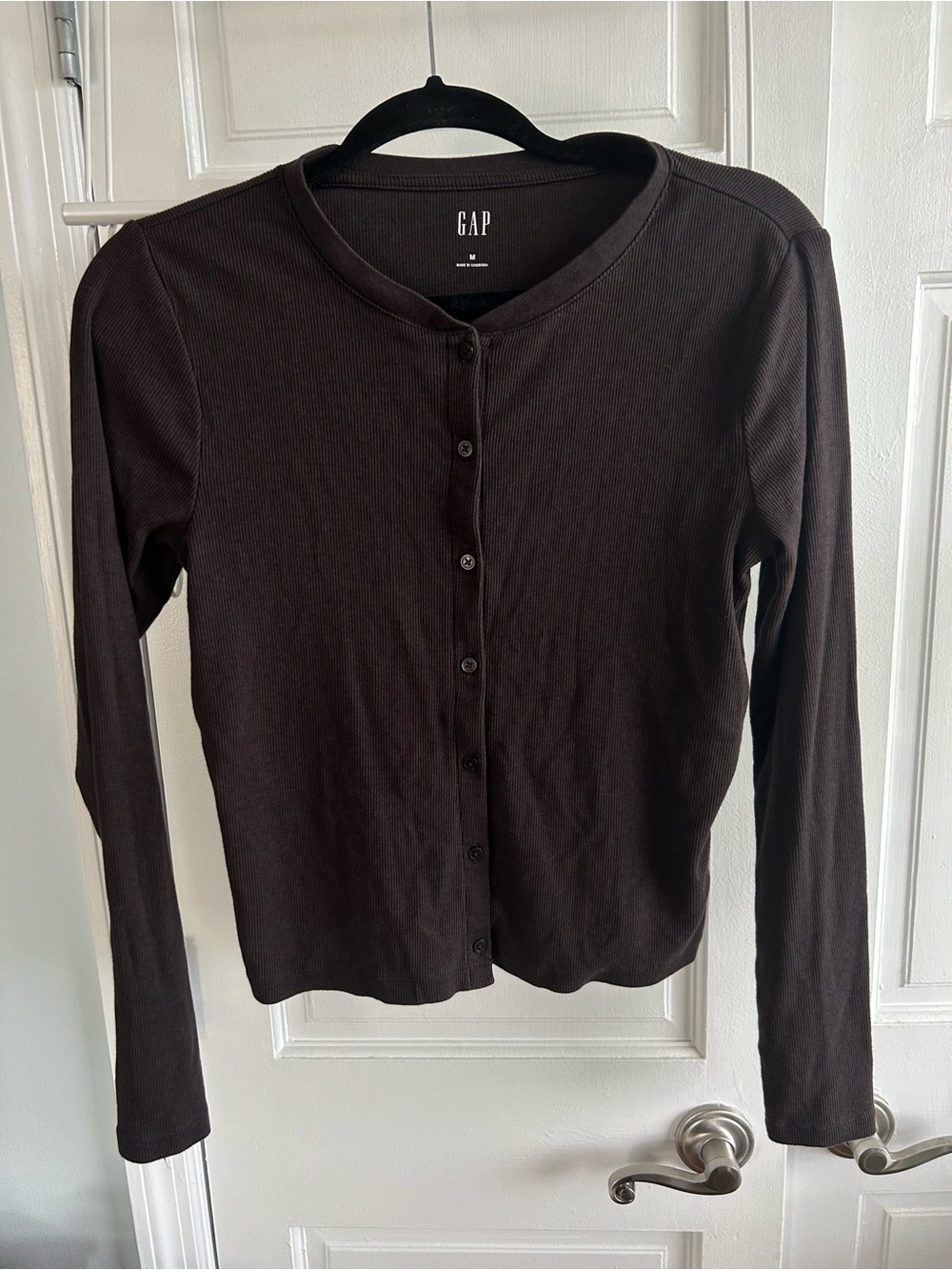 GAP Chocolate Ribbed Button-Front Cardigan - Picture 2 of 6